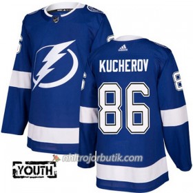 Barn Ishockey Tampa Bay Lightning Tröja Nikita Kucherov 86 Adidas 2017-2018 Blå Authentic